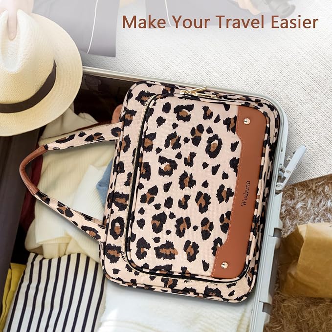 Wedama Toiletry Bag for Women, Hanging Travel Toiletry Bag with Jewelry Organizer Compartment Large Makeup Bag, PVC Waterproof Cosmetic Travel Bag Trips Camping Bathroom, Leopard Print - Image 8