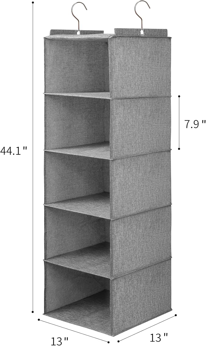 Large Hanging Sweater Organizer for Closet,Collapsible 6-Shelf Hanging Closet Shelves with Drawers, Washable (Grey-5 Shelf) - Image 2