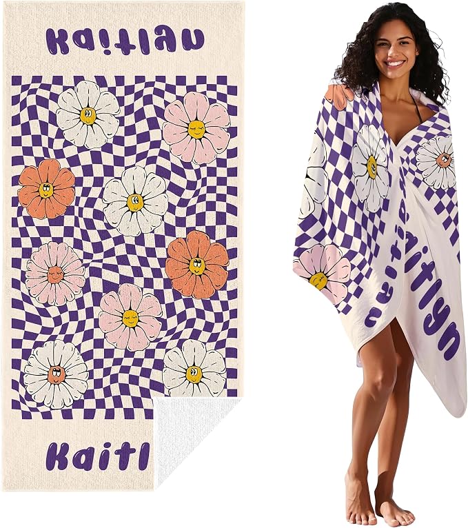 JML Personalized Beach Towel with Name, Custom Flower Beach Towel, Customized Microfiber Pool Towel, Quick Dry & Absorbent Swim Towel for Adult,Anniversary, Birthday, Summer Holiday,Vacation - Image 2