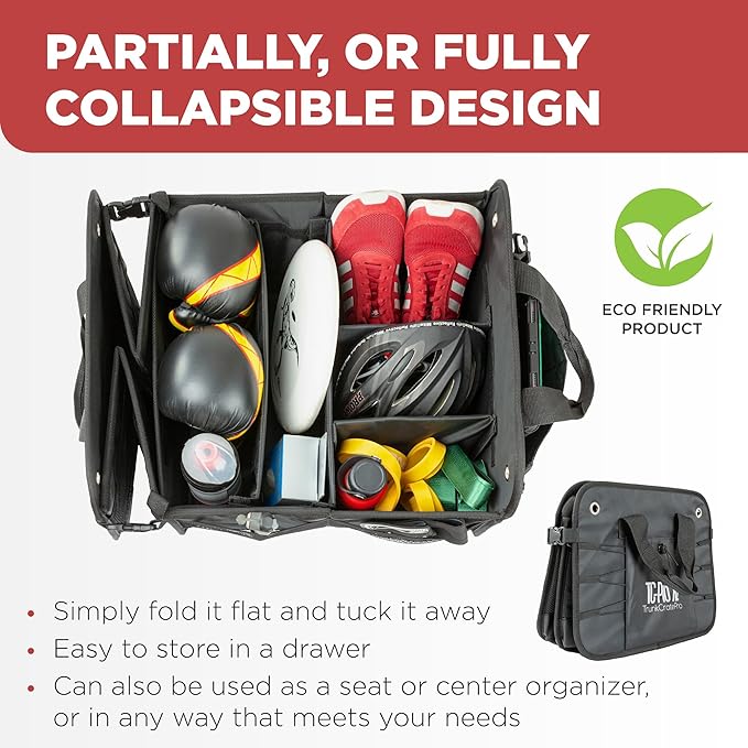 Car Trunk Organizer for SUV, Truck & Auto Cargo Storage, Foldable, Grey, XL | Fits Cars, SUVs & Trucks • 6 Adjustable Compartments • Non-Slip Base & Straps • XLCargo Storage • 11 Pockets • Travel Use - Image 8