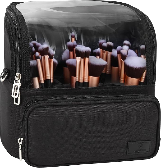 TANTO Makeup Brush Bag, Makeup Brush Holder Travel Extra Large Make up Brush Organizer Case Stand-up Makeup Cup Foldable Pro Cosmetic Artist Storage Bags with Adjustable Divide (01A-Black,X Large) by TANTO