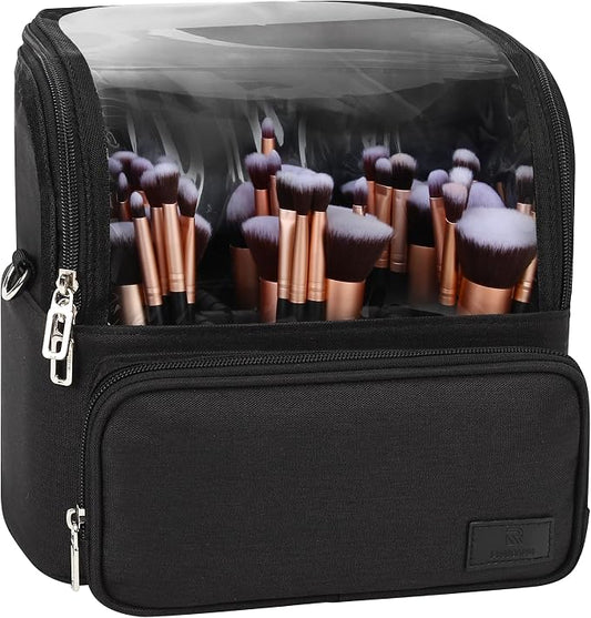 TANTO Makeup Brush Bag, Makeup Brush Holder Travel Extra Large Make up Brush Organizer Case Stand-up Makeup Cup Foldable Pro Cosmetic Artist Storage Bags with Adjustable Divide (01A-Black,X Large) by TANTO