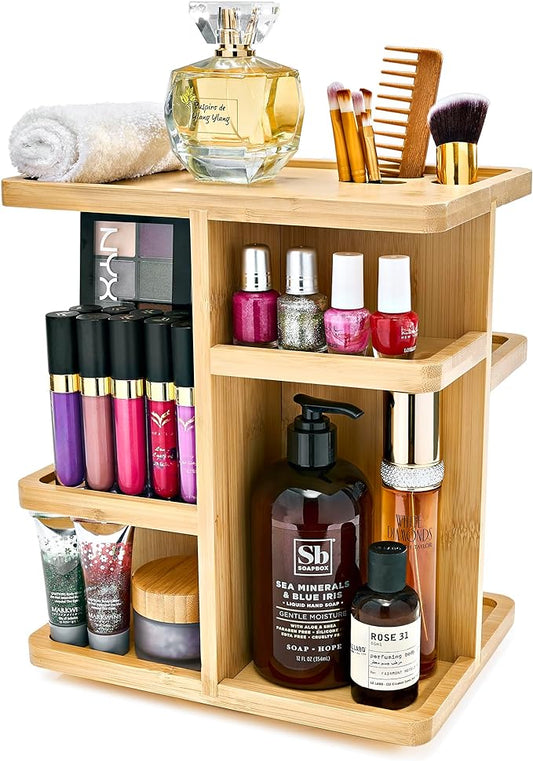 Sorbus 360° Makeup Organizer - Bamboo Wood Make Up Storage Carousel for Cosmetics, Skin Care Rotating Makeup Organizer for Vanity, Bathroom Storage by Sorbus