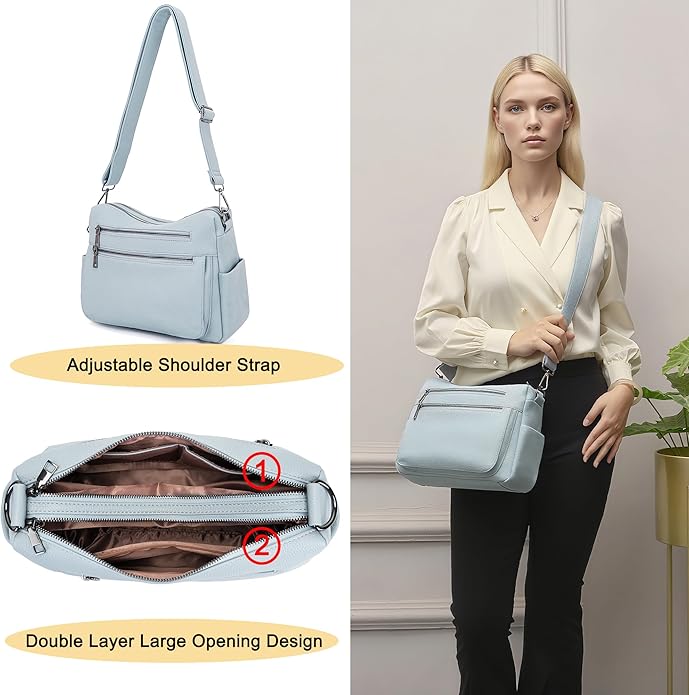 YZAOLL Large Crossbody Shoulder Bag for Women Vegan Leather Tote with Adjustable Wide Strap Work Purse with 10 Pockets