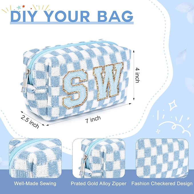 SOIDRAM 12PCS Checkered Makeup Bag Preppy Cosmetic Bag Bulk colorful Makeup Pouch Personalize Travel Toiletry Bag Organizer Cute DIY Makeup Brushes Storage Bag for Women - Image 3