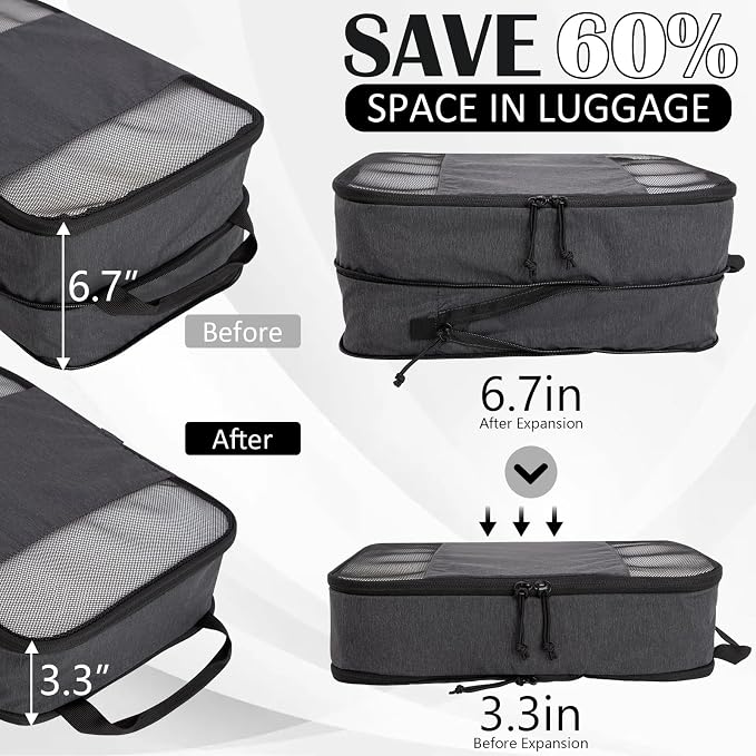 Extra Large Compression Packing Cubes for Travel Essentials, 2 Set Expandable Compression Bags for Travel Packing Cubes for Suitcase Luggage Organizer Bags, Black Mesh - Image 2