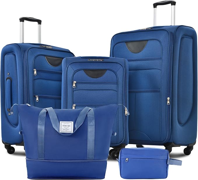 Merax Softside Luggage Set 3 Piece Suitcase with Duffel Bag Spinner Wheels | Lightweight Expandable Travel Luggage 22" 26" 30",Navy Blue by Merax