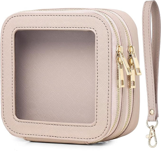 Pinkmik Double Layer Makeup Bag Small Clear Makeup Pouch Mini Travel Cosmetic & Toiletry Bag Purse Organizer and Car Essentials for Women (Pink, 2-Layer MINI) by Pinkmik
