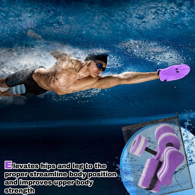 7 Pcs Pool Exercise Set Including 2 Lightweight Aquatic Dumbbells, 2 Swimming Hand Paddles, Pull Buoy, Pool Mesh Bag Swim Belt Sport Equipment for Water Aerobics Exercise - Image 6