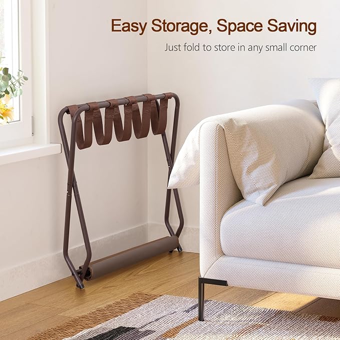 AMHANCIBLE Luggage Rack, Set of 2, Foldable Suitcase Stands for Guest Room, Metal Luggage Holder with Storage Shelf for Bedroom, Hotel, Easy Assemble, Bronz HLR02BZ - Image 5