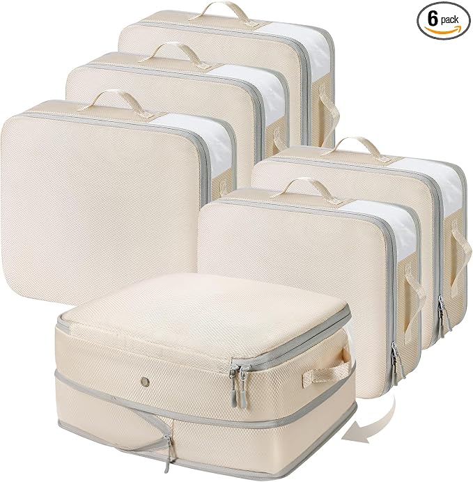DIMJ Clothes Storage Bag 6 Pack, 19L Compression Storage Bags for Blanket, Sweater, Jacket, Closet, Sheet Storage Organizer with Window Handle, Compression Packing Cubes Space Saver Bags with Zipper by DiMJ