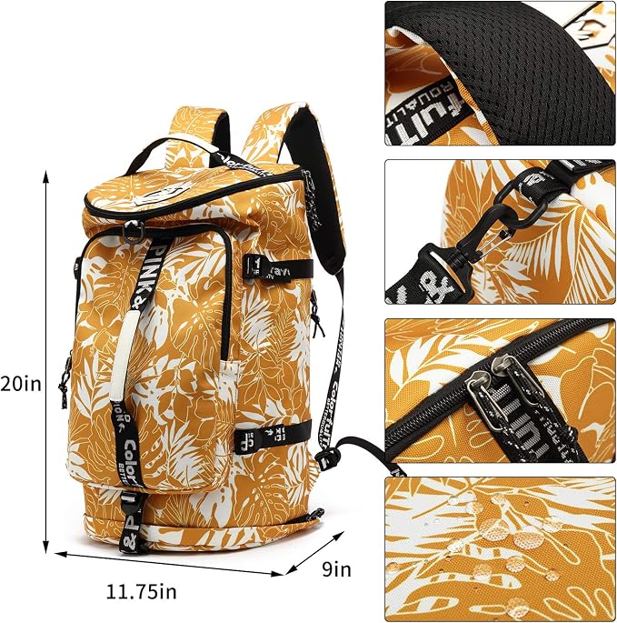 Kalesi Gym Duffle Bag Backpack 4-Way Waterproof with Shoes Compartment for travel Sport Hiking laptop (Mustard yellow) - Image 2