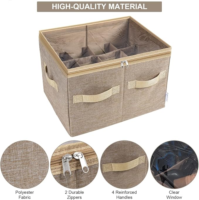 Moteph Shoe Organizer for Closet - Shoe Storage Organizer for Closet Organization with Clear Cover & Adjustable Dividers, Shoe Rack & Basket - (Light Brown, Medium - 16 Pairs) - Image 2