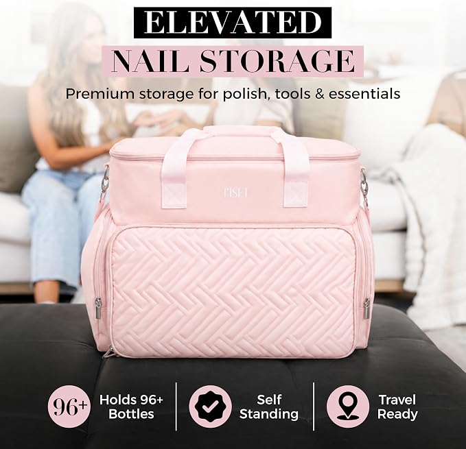 Nail Polish Organizer Case - Structured Spill-Proof Travel Bag with Reinforced Stitching, Strong Zippers, Removable Dividers - Extra Large Manicurist Storage Box in Luxury Gift-Ready Packaging - Pink - Image 2