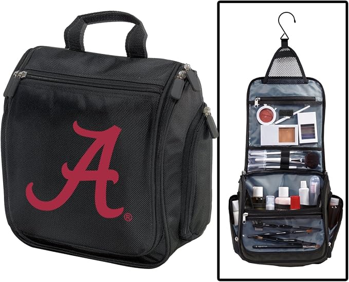 Broad Bay Official Alabama Toiletry Bag Hanging Travel Organizer | Crimson Tide Logo, 1680D Ballistic Polyester, Clear Pockets, Side Zip Storage, Grooming, Shaving, Cosmetics, Alumni Gift by BroadBayPersonalizedGifts