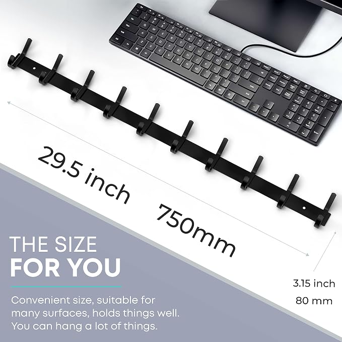 Coat Rack Wall Mount – 30 Inch Stainless Steel Hook Rail with 10 Double Coat Hooks for Hanging – Wall Mounted Entryway Organizer for Coats, Hats, Bags, Towels, Robes, Closet or Bathroom - Black 2 Pack - Image 2