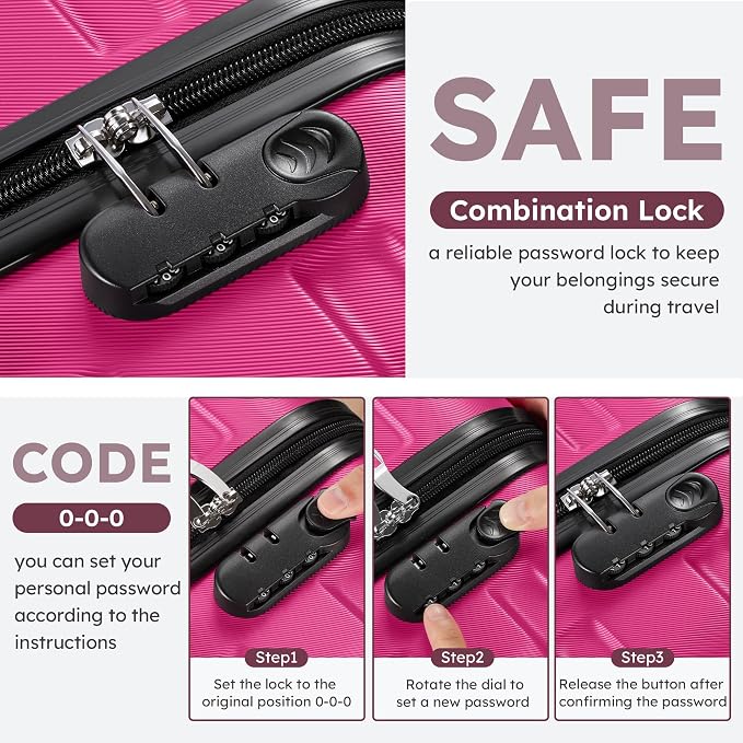 Suitour 4 Piece Luggage Sets, Hard Shell Suitcase Set with Spinner Wheels 16 20 24 28inch Travel Sets(Rose Red) - Image 6
