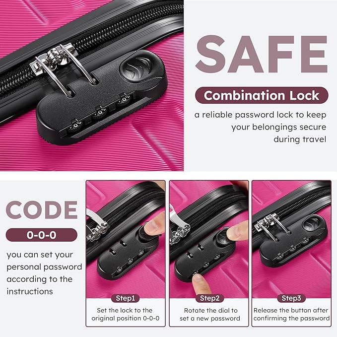 Suitour 4 Piece Luggage Sets, Hard Shell Suitcase Set with Spinner Wheels 16 20 24 28inch Travel Sets(Rose Red) - Image 6