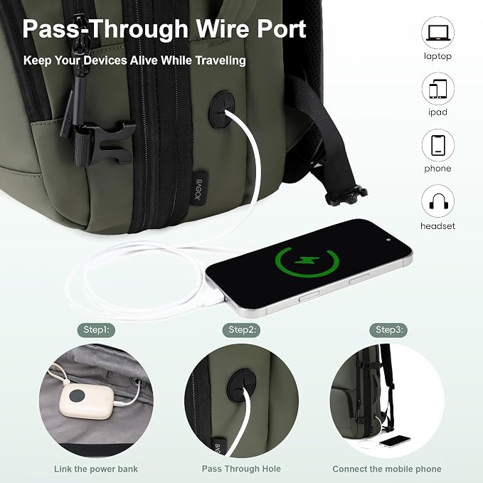 BAGOK Carry On Travel Backpack, 35L-40L Expandable Extra Large Airline Approved,Lightweight Daypack for Men and Women（Green） - Image 8