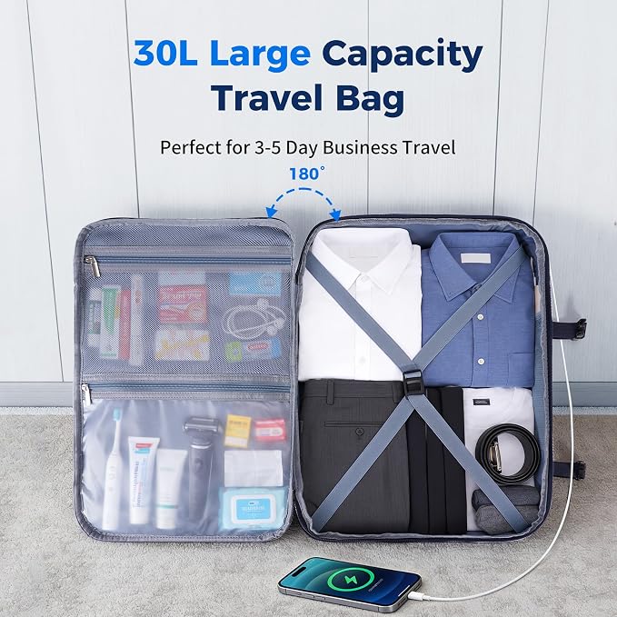ECOHUB 19" Travel Backpack for Men Women 30L Large Carry-On Backpack with 17.3 In Laptop Compartment,Blue - Image 4