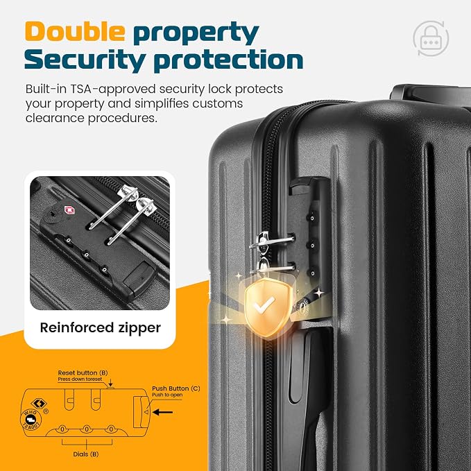 Hoteel Luggage Sets 5 Piece (4-YEARS WARRANTY), ABS+PC Suitcases with Wheels and Side Hook, Hardshell 20/24/28 inch Luggage with Duffel Bag Travel Bag, Black - Image 3