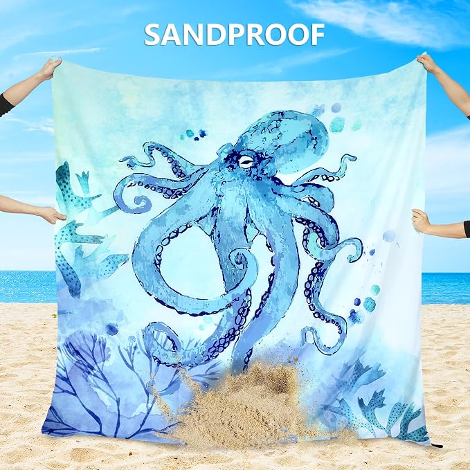 HIHOHO Beach Blanket Waterproof Sandproof Beach Mat for 1-8 Adults Quick Drying Durable Outdoor Picnic Mat for Beach Festival Travel Camping Hiking (BL-Octopus, 79"×83"(4 Person)) - Image 5