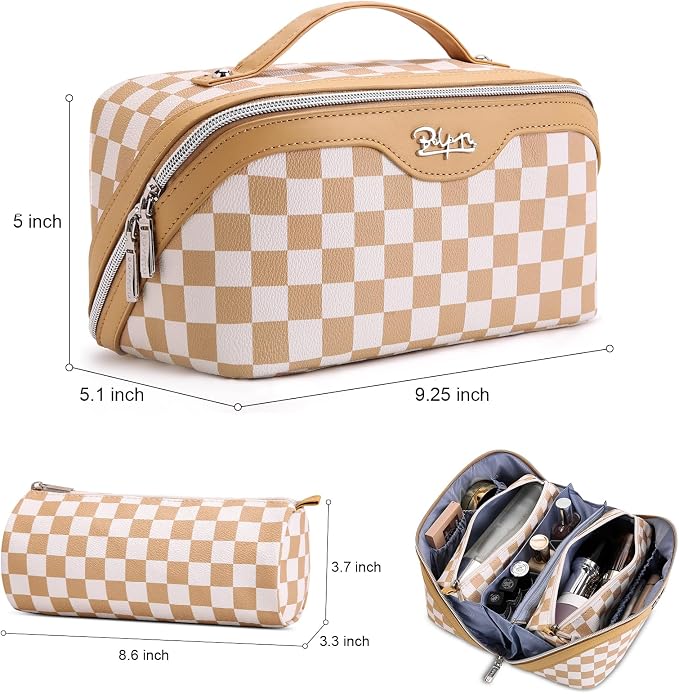 BOYATU Travel Makeup Bag Organizer Cosmetic Bag: 3 Pcs Set Make up Bags for Women with Handle - Waterproof Vegan Leather Toiletry Bag (01-G-Apricot) - Image 5
