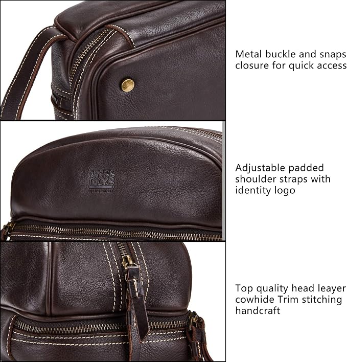 Travel Toiletry Organizer Dopp Kit Water-resistant Genuine Leather Shaving Bag for Toiletries Accessories For Men Women (Dark Brown) - Image 4