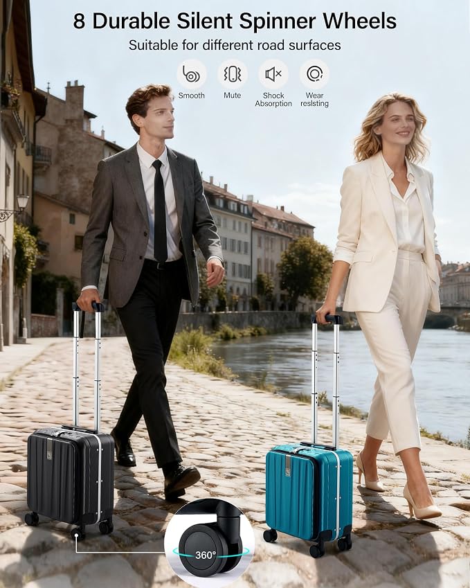 Hanke 16 inch Underseat Carry On Suitcases with Wheels,Lightweight Hard Shell Carry on Luggage with Wheels for Weekender,Top Opening Small Suitcase,Travel Luggage for Womem Men,Jet Black. - Image 7