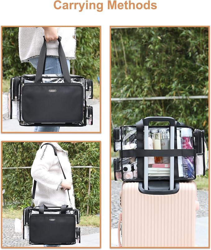Relavel Extra Large Makeup Case and Clear Makeup Bag, Professional Cosmetic Storage Organizer Box Brush Holder with 4 Clear Set Bags & Lipstick Plate for Makeup Artists with Adjustable Dividers, Black - Image 9
