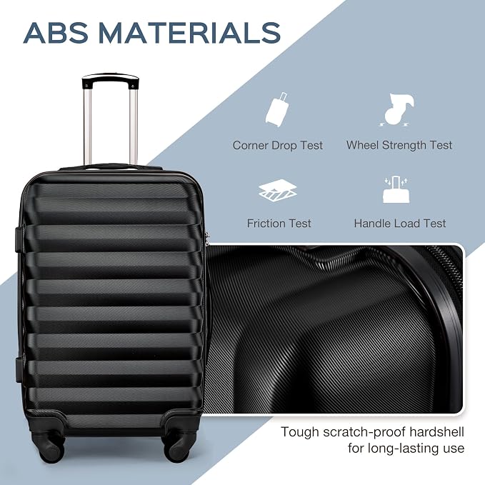 Suitour Luggage Sets 3 Piece Carry On Luggage with Spinner Wheels ABS Hard Case Travel Suitcase Set(20/24/28 inch) 6 PC Packing Bags & Drawstring Backpack - Image 5