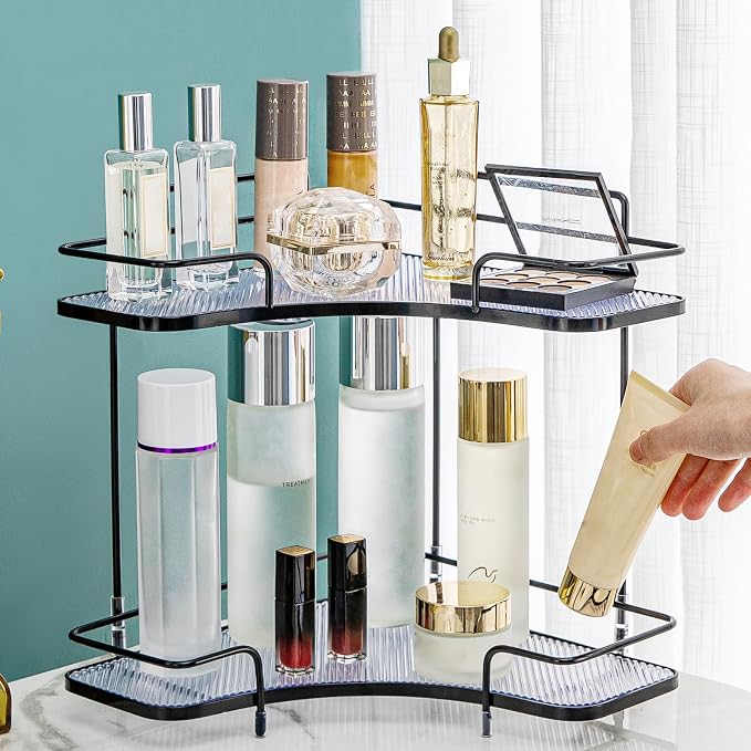 Seoneiro 2 Tier Corner Bathroom Counter Organizer, Cosmetic Skincare Organizer, Bathroom Countertop Perfume Tray Vanity Organizer, Kitchen Spice Corner Storage Shelf - Image 6
