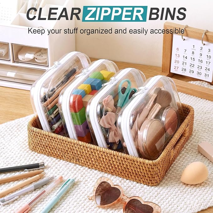 Hoolerry 4 Pcs Hard Clear Zipper Case Makeup Bags Plastic Zipper Pouch Transparent Storage Box Containers for Cosmetics, Snacks, Building Blocks, Puzzles(Clear,7.9 x 5.9 x 2 in,White) - Image 6