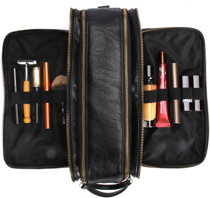 Travel Toiletry Bag for Men Leather Dopp Kit Bags Personalized Christmas Gift Black - Image 2