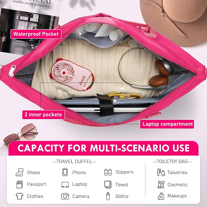 WOOMADA Weekender Overnight Bag for Women, Carry on Shoulder Travel Duffel with Shoes Compartment,Gym Bag with Toiletry Bag - Image 4