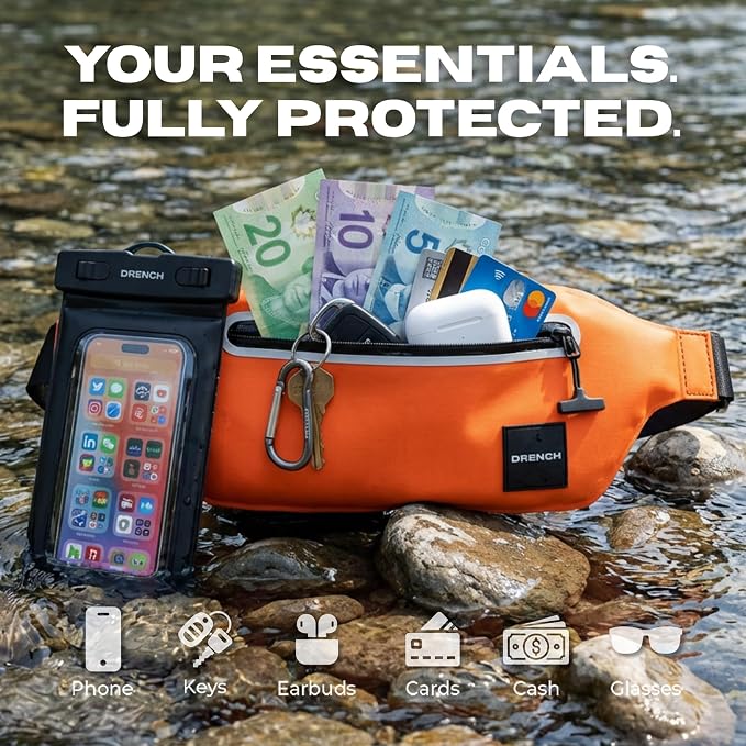 Drench Waterproof Fanny Pack & Waterproof Phone Pouch Set | IPX8 Submersible Waist Pack Dry Bag for Fishing, Hiking, Camping, Kayaking, Paddle Boarding & Water Sports | Orange - Image 4