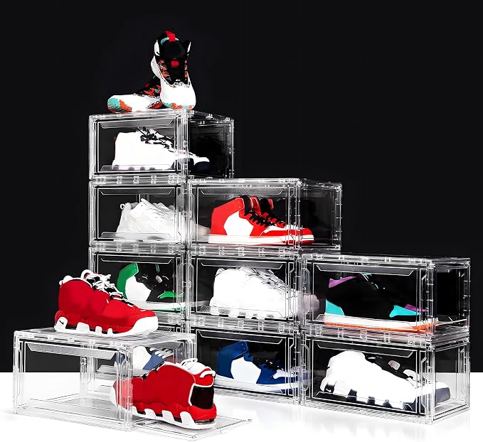 MMBABY 12 Pack Acrylic Clear Shoe Boxes, Ultra Clear Stackable Sneaker Display Cases with Magnetic Door, Professional Grade Shoe Display Case for Sneakers & Boots, Fits Up to US Men's Size 15 - Image 6