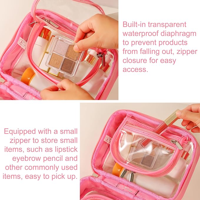 Veki Transparent Makeup Bag Travel Cosmetic Bags Case Waterproof Toiletries Bag Large Capacity Open Storage Bags Organizer With Zipper, Portable Make Up Organizer for Women and Girls - Image 4