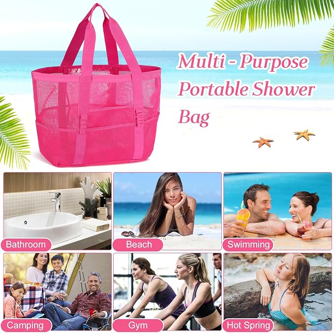 Hillban Large Beach Mesh Bags Bulk for Women Beach Tote Bag with 8 Pocket Zipper Waterproof Sandproof for Pool Cruise Ship - Image 7