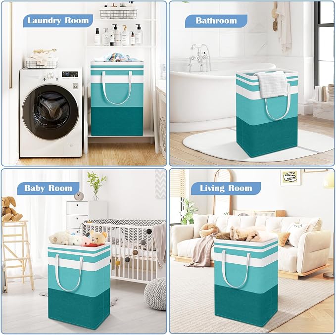 BlissTotes 3-Pack Laundry Basket, Freestanding＆Waterproof Laundry Hamper, Collapsible Tall Clothes Hamper with Easy Carry Handles for Clothes, Towels in the Family and Dorm,Gradient Green,100L - Image 6