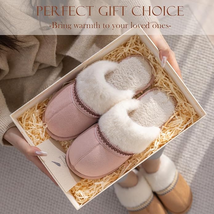 MAXTOP Womens Cozy Memory Foam Slippers Soft Warm Slip On Faux Fur House Slippers,Anti-Skid Rubber Sole,Creative Gifts for Women Mom Girlfriend