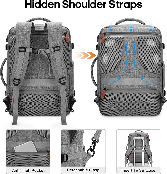 Bagsure Travel Backpack Carry On Backpack 42L Flight Approved, Expandable Laptop Backpack with Packing Cubes & Shoe Pocket, Water Resistant Luggage Backpack for Men Women, Large Backpack 20 * 14 * 7" - Image 4