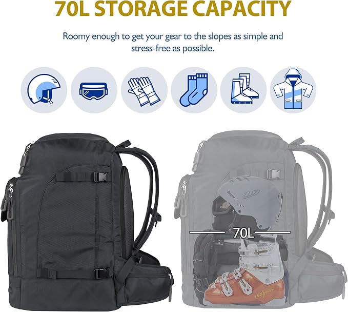 Unigear Ski Boot Bag Backpack for Helmet 50L/70L, Goggles, Gloves, Skis, Snowboard & Accessories - Image 2
