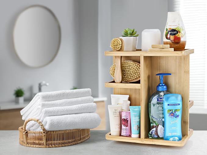 Sorbus 360° Makeup Organizer - Bamboo Wood Make Up Storage Carousel for Cosmetics, Skin Care Rotating Makeup Organizer for Vanity, Bathroom Storage - Image 4