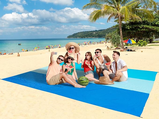 WIWIGO Beach Blanket Sandproof Extra Large Beach Mat Adults Waterproof Quick Drying Sand Free Mat Made By Premium Polyester with 4 Stakes & 4 Corner Pockets for Outdoor Travel Camping Hiking - Image 4