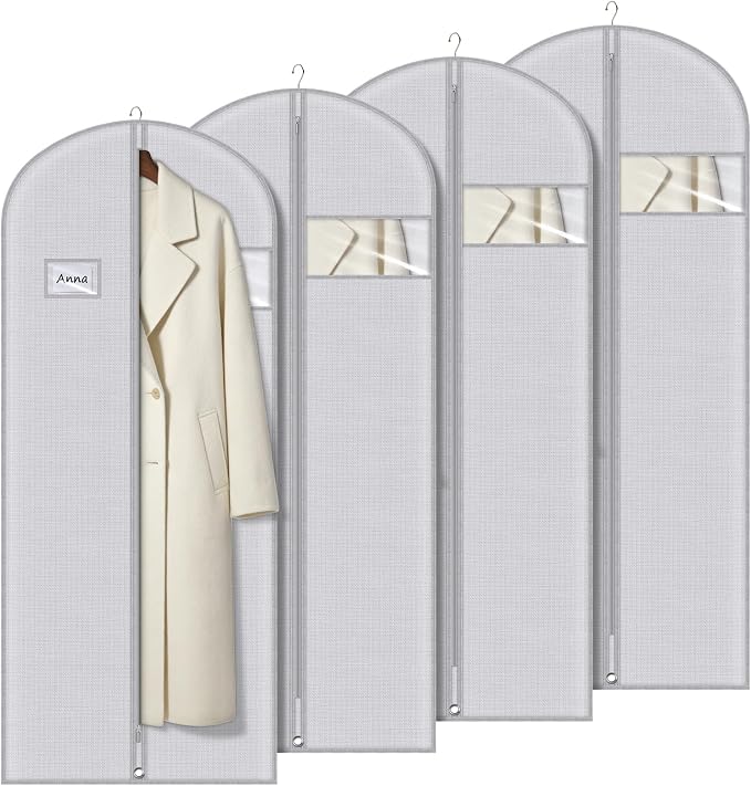 Syeeiex 60'' Dress Bags for Gowns, Set of 4 Garment Bag for Hanging Clothes, Dress Garment Bag, Dustproof and Keep Closet Tidy, Perfect for Suit Evening Dresses Fur Coat Long Dress Gown(Grey Pattern) by syeeiex