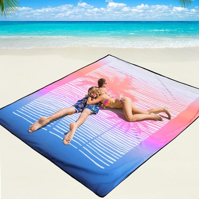 WIWIGO Beach Blanket Waterproof Sandproof Beach Mat 79" X 83"/10'x9'for 2-8 Adults Quick Drying Outdoor Picnic Mat Beach Accessories for Travel, Camping, Hiking by WIWIGO