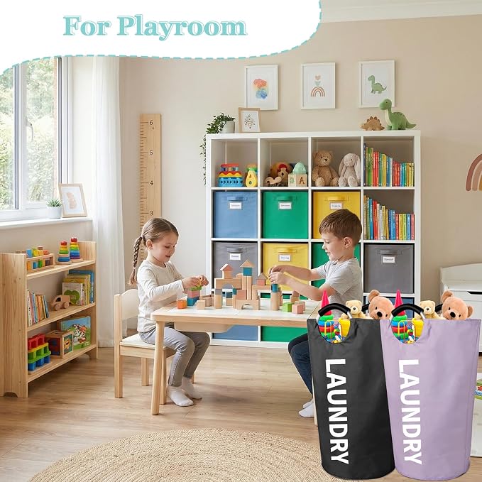 WOOHA 2 Pack 95L Laundry Hamper, Collapsible Laundry Basket with Padded Aluminum Handles, 600D Oxford Fabric Dirty Clothes Hamper, Collapsible Large Storage Bins for Dorm, Bedroom, Purple + Black - Image 9