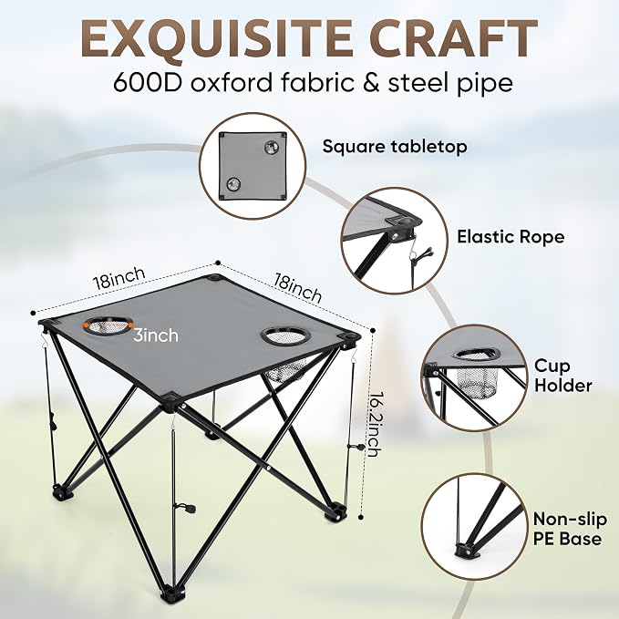 HaSteeL Folding Beach Chair Set of 3, Foldable Black Camping Chairs & Grey Table for Outside, Low Beach Chair Portable for Adults Fishing, Picnic, Outdoor BBQ, Cup Holder & Storage Bag - Image 2