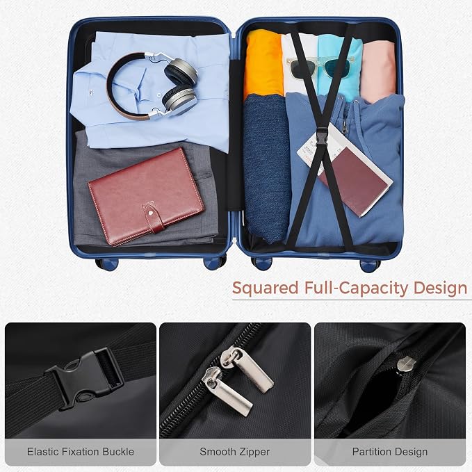 Hardshell Luggage Sets, Lightweight Wave Suitcases with Spinner Wheels, PP Blue - Image 4